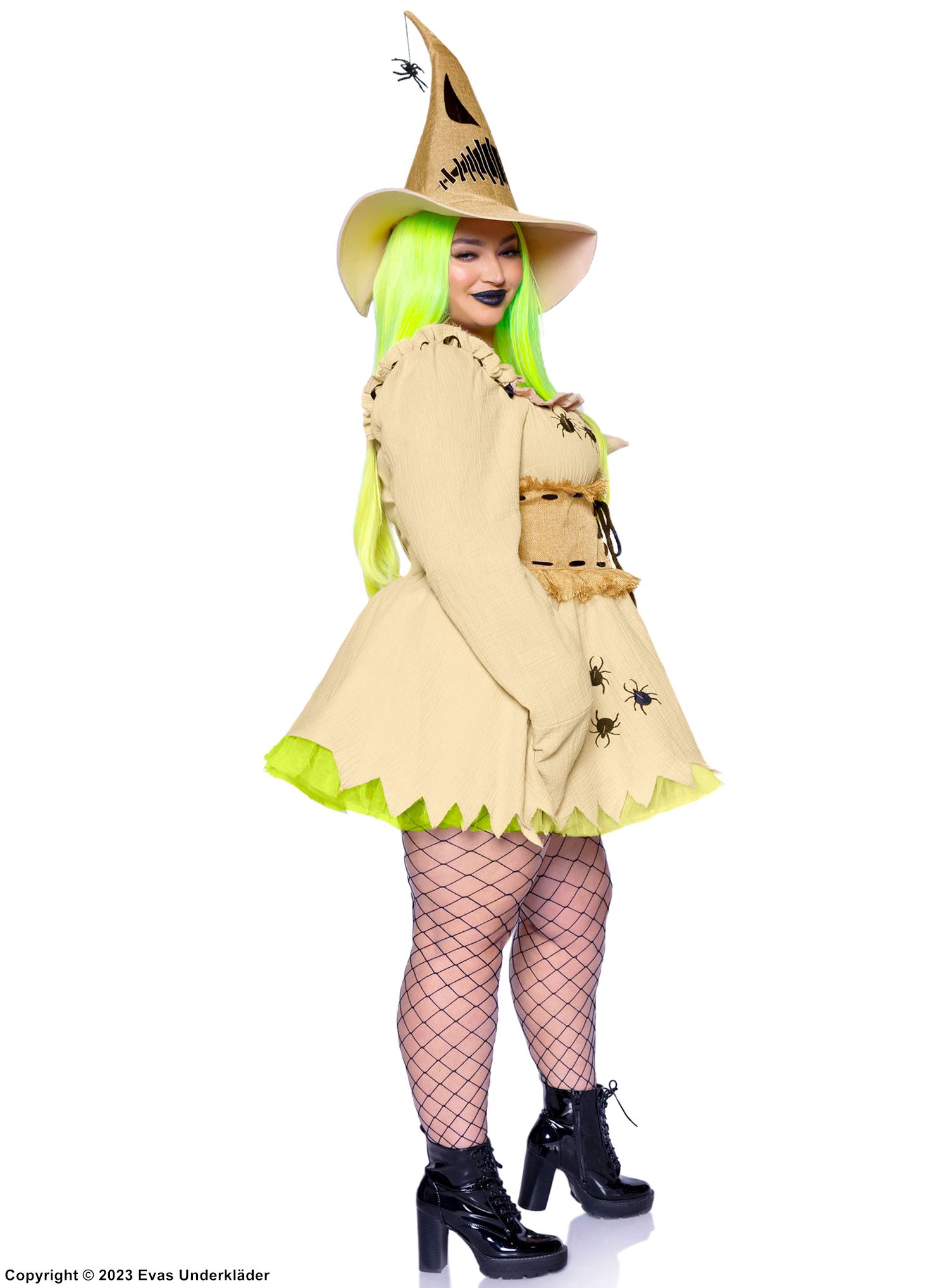 Oogie Boogie fra The Nightmare Before Christmas (kvinne), kostyme-kjole, snøring, filleristing, edderkopper, plus size